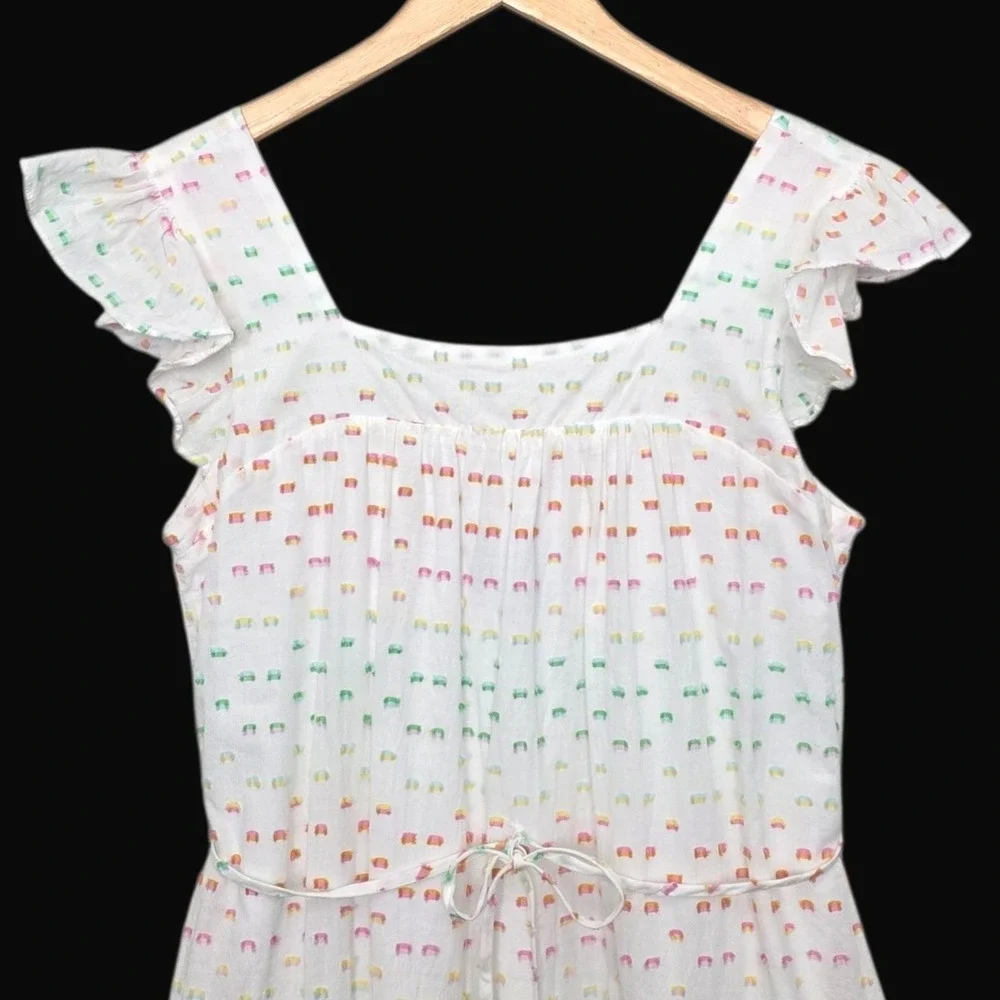 Draper James Rainbow Dot Tiered Midi Dress White Flutter Sleeves Pockets - Picture 5 of 15